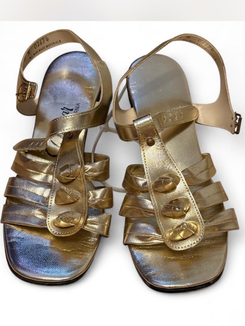 Vintage 1960s Gold Strappy Women's Sandals - Unbranded